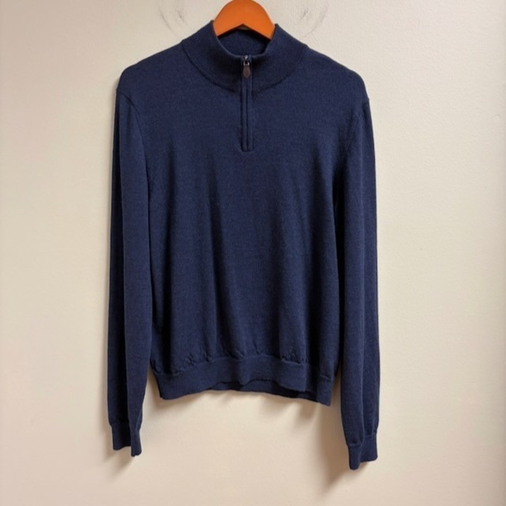 The Men's Store Bloomingdale's Merino Wool Quarter Zip Sweater Navy XL Preppy